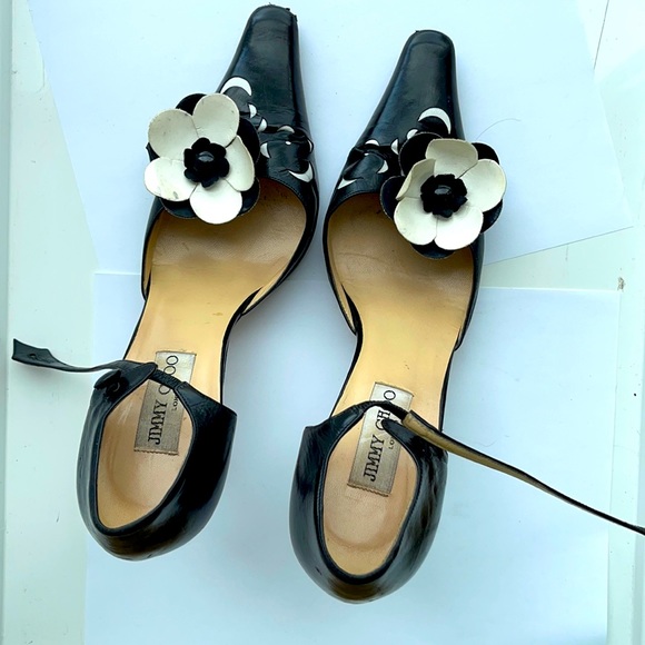 Jimmy Choo black wit white detail heels